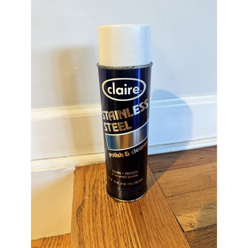 Vintage Claire Stainless Steel Polish & Cleaner Aerosol‎ Spray Can 1986 18 Oz